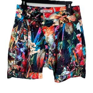 NWT Colcci Short Women 2 Silk Rayon Hawaiian Floral Tie Beach 30 Waist High Rise